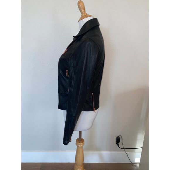 Ted Baker Lizia Leather Biker Jacket Black size 2 (Small) - Picture 5 of 8